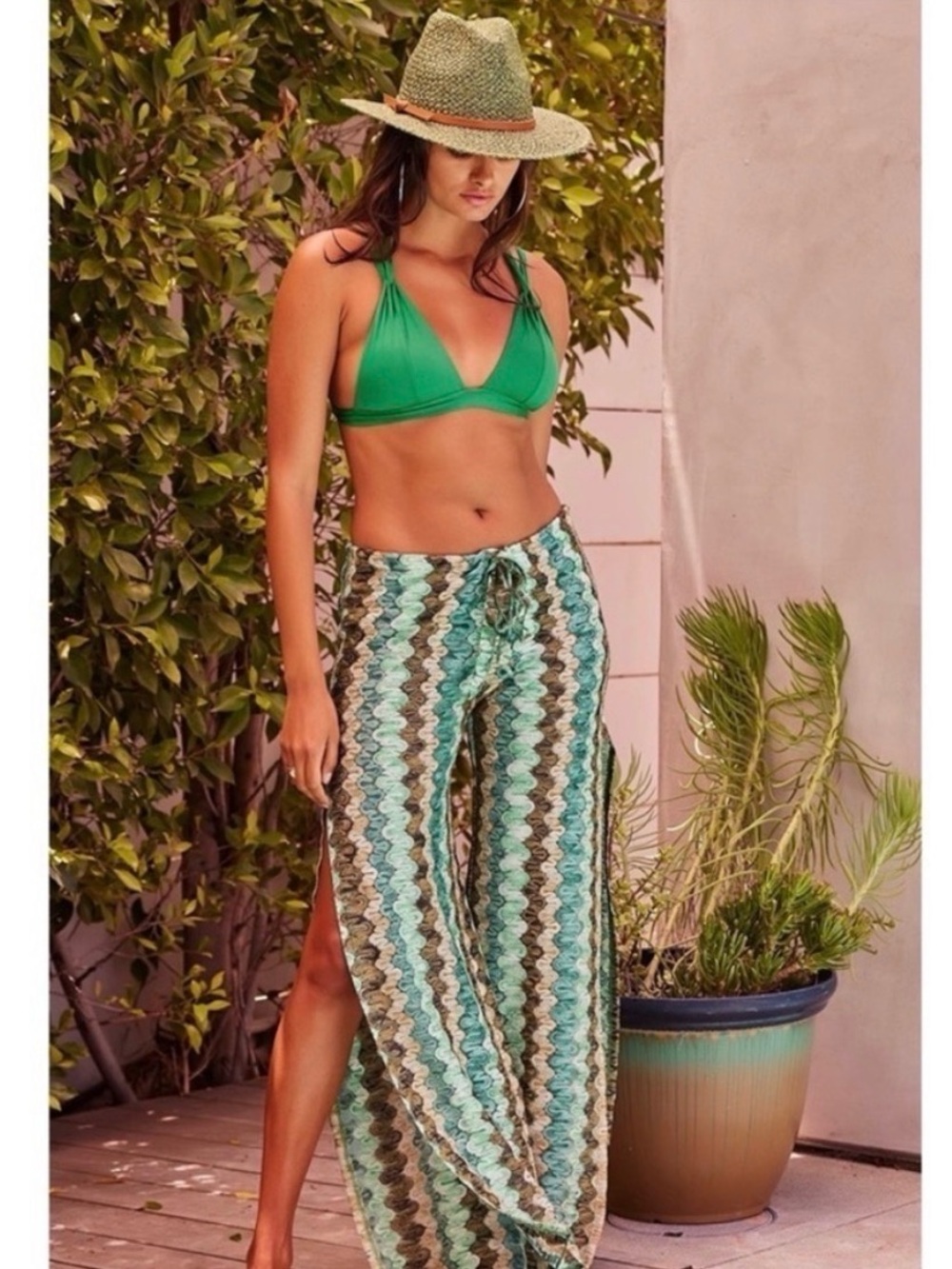 BECCA Crochet Beach Cover Up Pants Aqua Blue Resort Swim Cover-Up NWT Medium